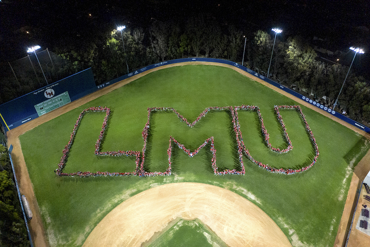LMU letters made of people.