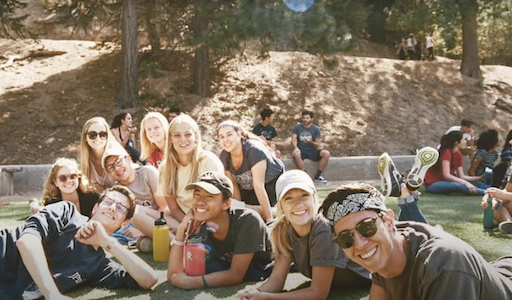 Students posing at a retreat.
