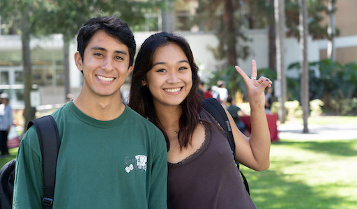 Two students at an outdoor Careers event