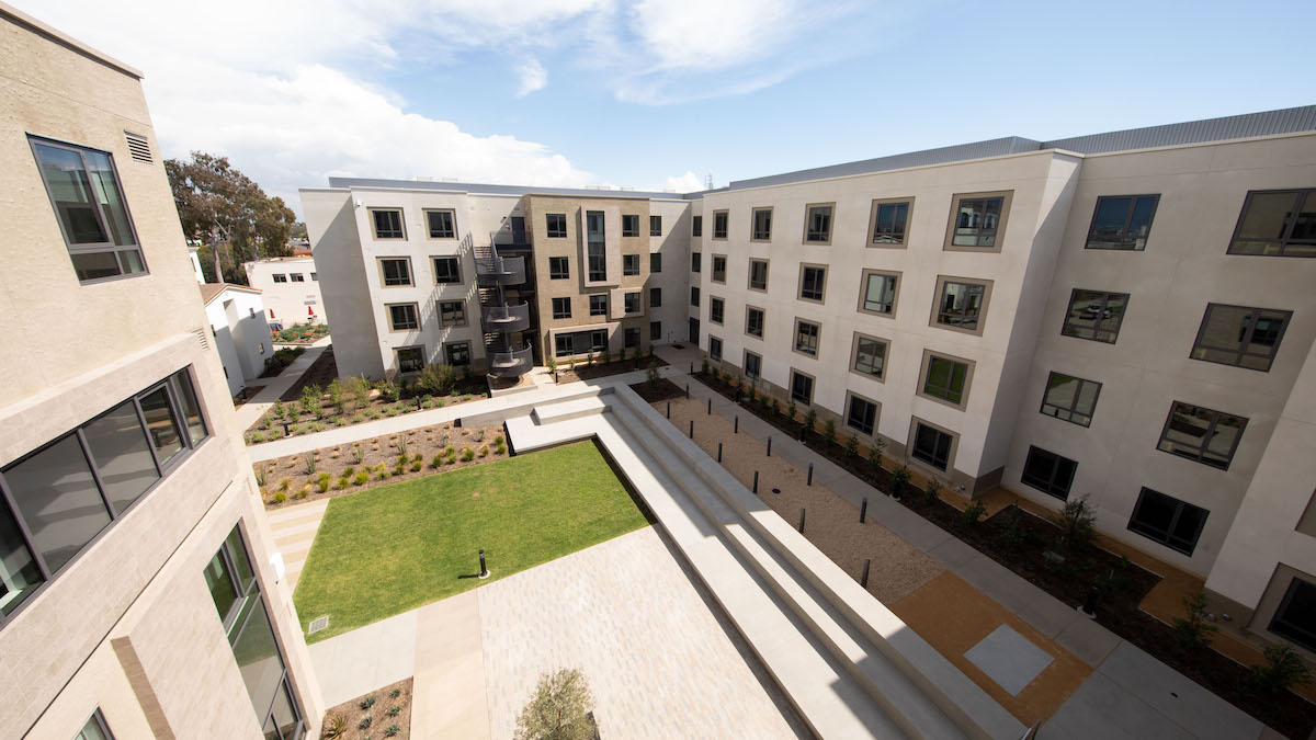 Outside shot of Palm South Residence hall building.